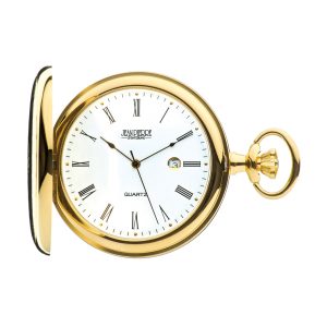 Jean Pierre Gold Plated Quartz Calendar Complete Hunter Pocket Watch with Chain G557PQ