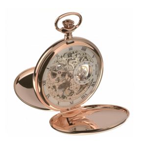 Jean Pierre Rose Gold Plated 17 Jewelled Mechanical Complete HUnter Pocket Watch with Chain G252CM