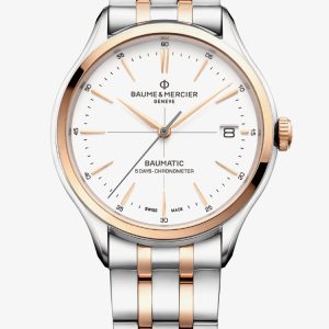 Baume & Mercier Mens Clifton Pink Gold and White Dial 10458