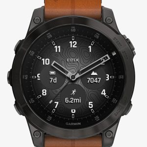 Garmin epix 2 47mm Black Case & Leather Strap Smartwatch 010-02582-30
