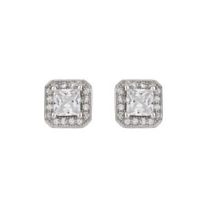 Silver Princess Reduce Cubic Zirconia Halo Stud Earrings