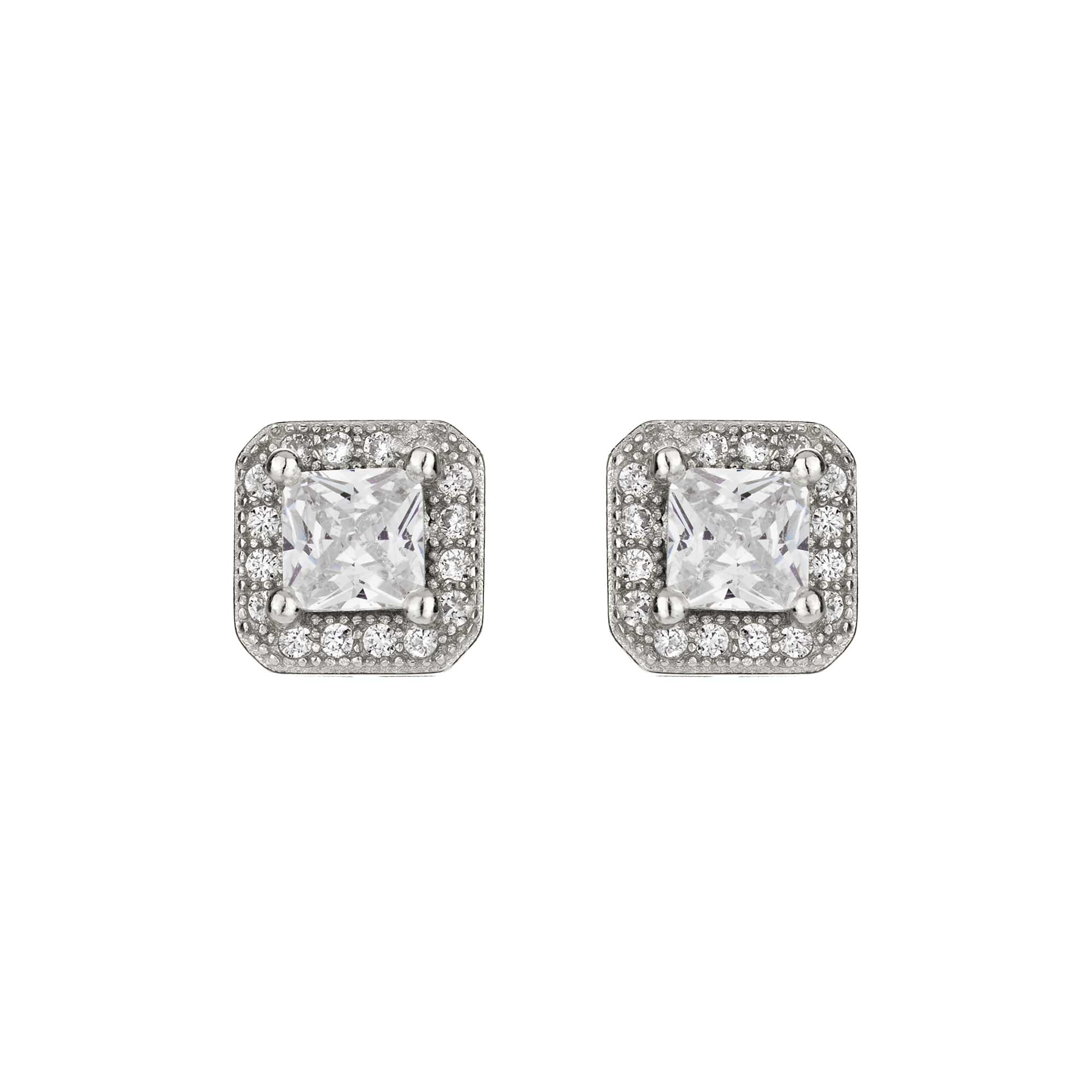 Silver Princess Reduce Cubic Zirconia Halo Stud Earrings