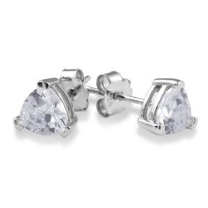 Silver Pear Lower Cubic Zirconia Stud Earrings