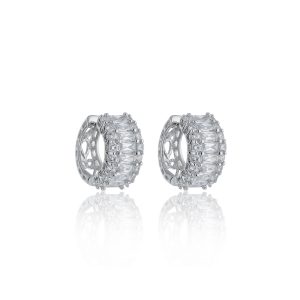 Silver Cubic Zirconia Baguette Reduce Hoop Earrings