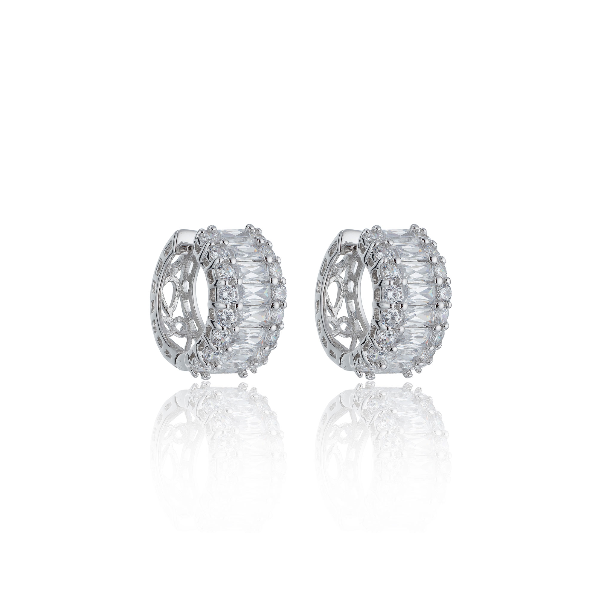 Silver Cubic Zirconia Baguette Reduce Hoop Earrings