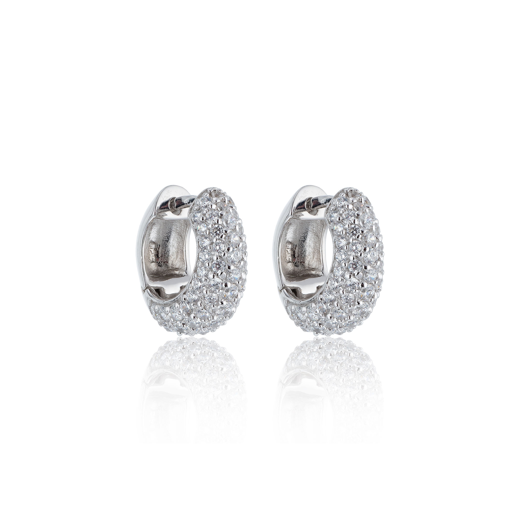 Silver Cubic Zirconia Small Cluster Hoop Earrings