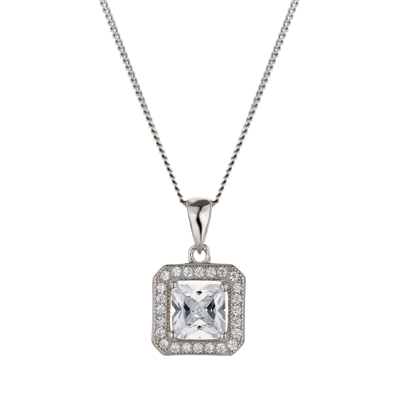Silver Princess Lower Cubic Zirconia Halo Pendant