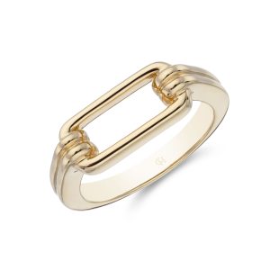Silver 3 Micron Yellow Gold Plated Hyperlink Signet Ring