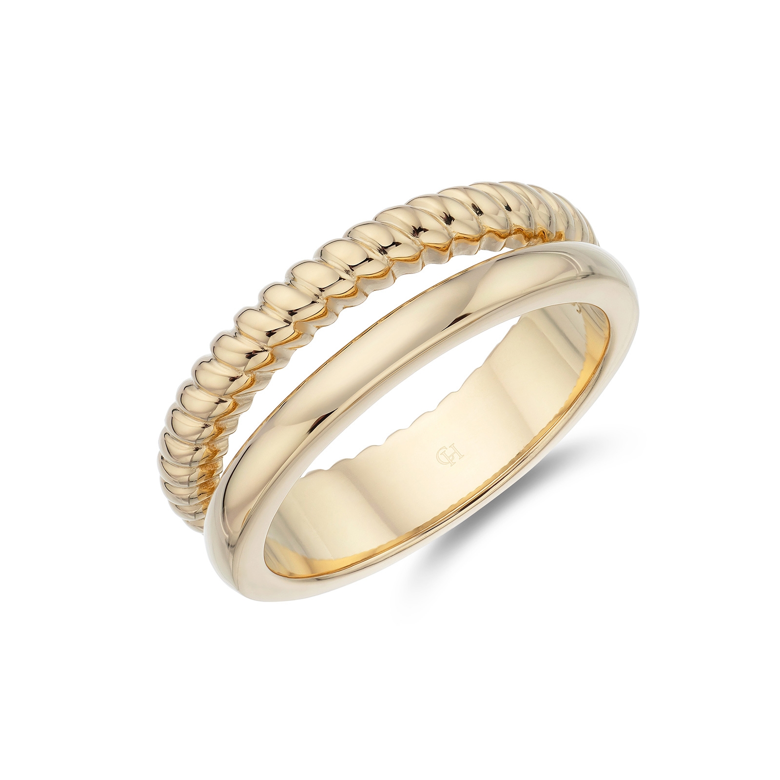 Silver 3 Micron Yellow Gold Plated Double Row Ring
