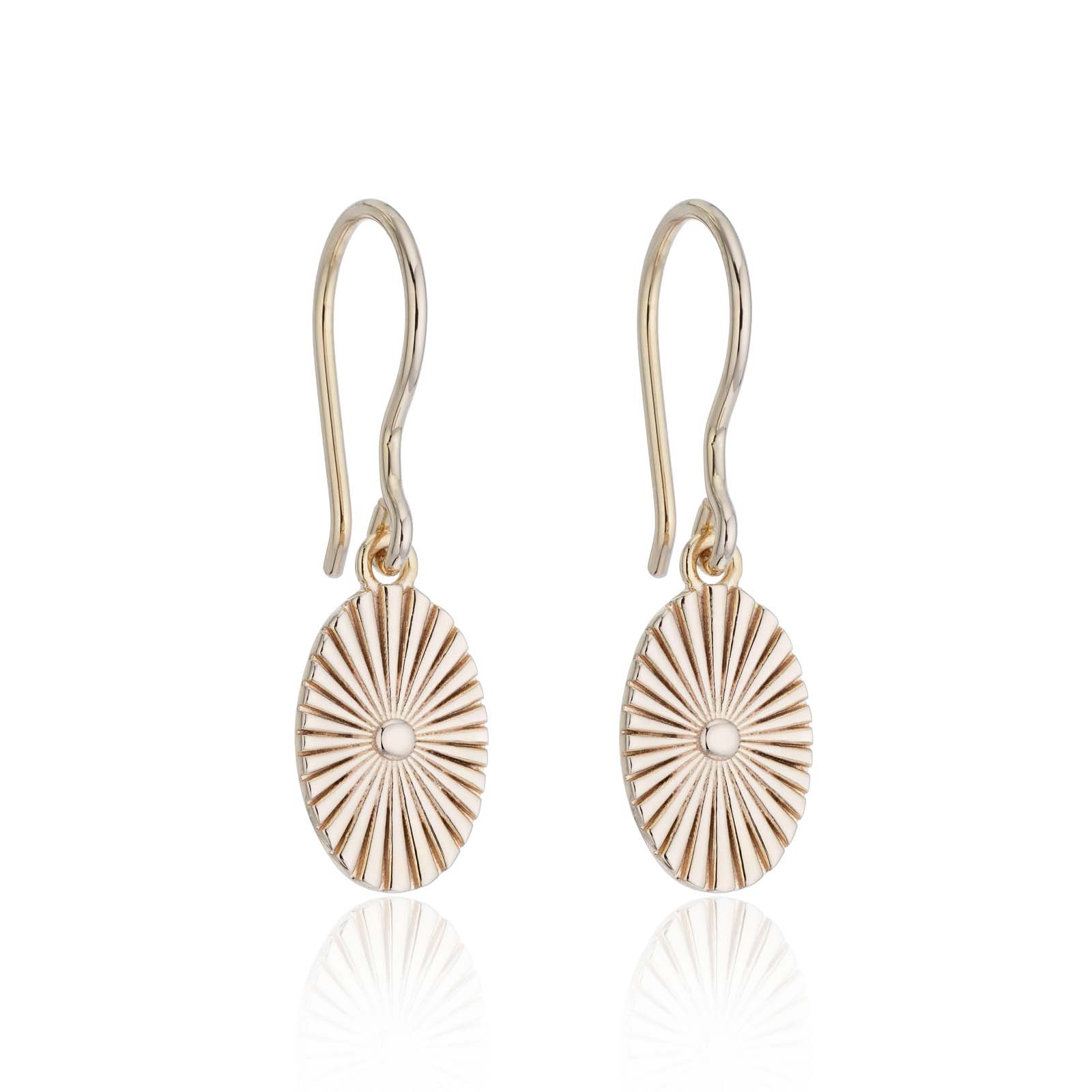 Silver Yellow Gold Plated Oval Fan Drop Earrings