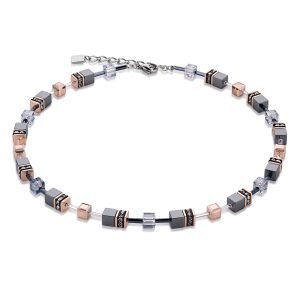 Coeur De Lion Geocube Gray and Rose Crystal Beaded Necklace 4015/10-0730