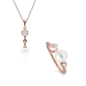 Trendy Pearl, Moonstone & Topaz Pendant & Ring Set in Rose Gold Plated Silver