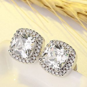 White Gold Halo Stud Earrings With Swarovski Crystal Components – 4 Colors