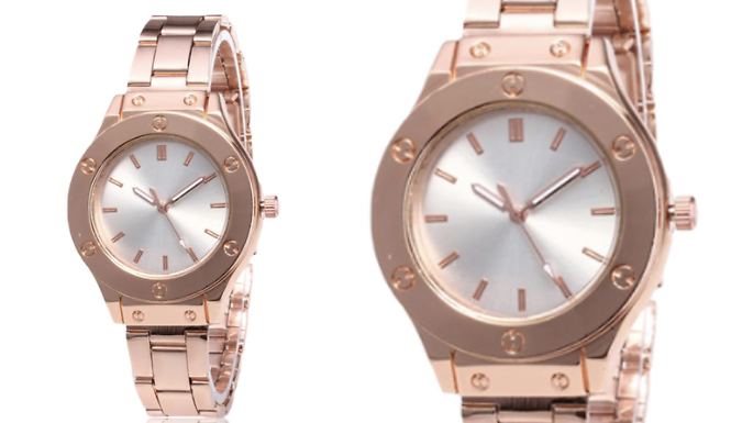 Quartz Motion Rivet Watch in Silver or Rose Gold Tone