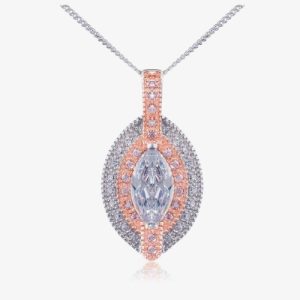V Jewellery Silver Rose Gold Plated Rose Marquise Cubic Zirconia Pendant 3050