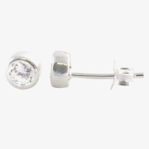 Silver 5mm Cubic Zirconia Round Rollover Stud Earrings 8-57-7769