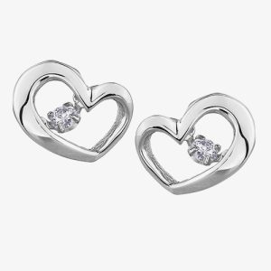 9ct White Gold 0.10ct Diamond Pulse Open Heart Stud Earrings E3113W/10-9