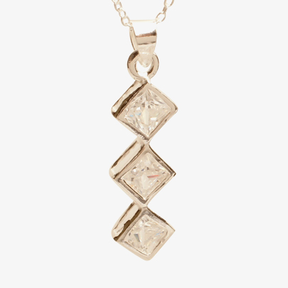 Topaz Silver Triple Square-cut Cubic Zirconia Rubover Pendant PZ-062-SQ