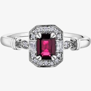 9ct White Gold Ruby 0.08ct Diamond Ring 4376WG-10 Q