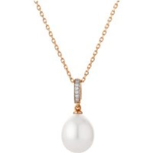 9ct Yellow Gold Pearl and Diamond 0.02ct Drop Pendant