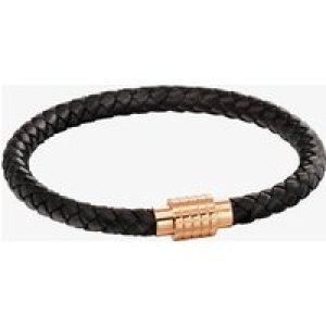 Fred Bennett Rose Gold Plated Hexagon Ridge Clasp Black Leather Bracelet B5131