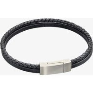 Fred Bennett Reborn Recycled Black Leather Double Row Bracelet B5321