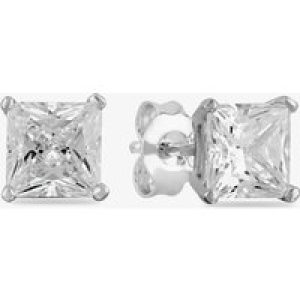 Starbright Silver 6mm Four Claw Square-Cut Cubic Zirconia Stud Earrings E304(6X6M) 3A