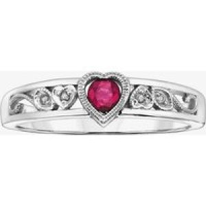 9ct White Gold Ruby and Diamond Heart Ring 51X19WG/10RUB N