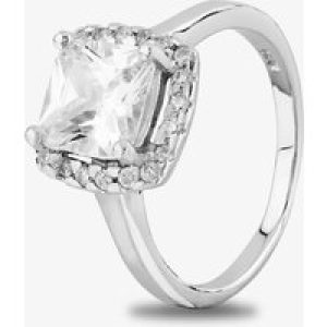 Starbright Silver Square-cut Cubic Zirconia Halo Ring R7048 3A (58)