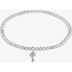 Isabella Verona Sterling Silver Beaded 19cm Heart Key Elastic Bracelet SBETSRL17Y-KEY-S (LRG)