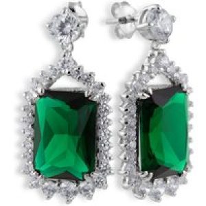 Silver Emerald Reduce Woodland Inexperienced Crystal and Cubic Zirconia Halo Drop Earrings