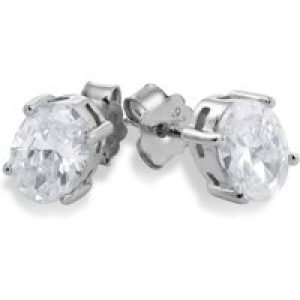 Silver Oval Minimize Cubic Zirconia Stud Earrings