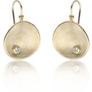 9ct Yellow Gold Cubic Zirconia Brushed Disc Drop Earrings