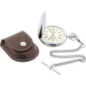 Jean Pierre Chrome Plated Quartz Pocket Watch with Chain D7
