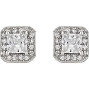 Silver Princess Reduce Cubic Zirconia Halo Stud Earrings