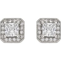 Silver Princess Reduce Cubic Zirconia Halo Stud Earrings - Image 2