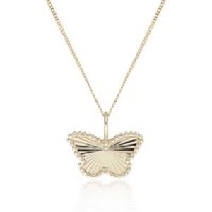 Yellow Gold Plated Textured Butterfly Pendant Necklace