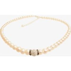 T H Baker Silver White Simulated Pearl Cubic Zirconia Ball Necklace N-1127-1