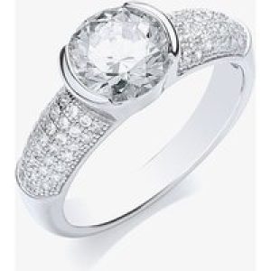 Bouton Ladies Silver Cubic Zirconia Pave Shoulders Ring BR070 O