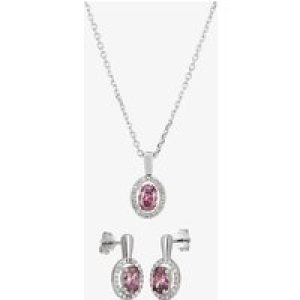 Silver Lilac Cubic Zirconia Oval Pendant and Dropper Earring Set SET9649