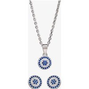 Silver Blue and White Cubic Zirconia Round Pendant and Earring Set SET9729