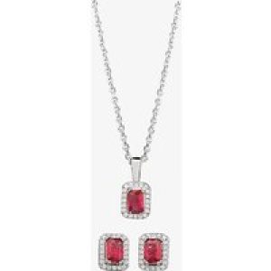 Silver Red Cubic Zirconia Baguette Pendant and Earring Set SET14195