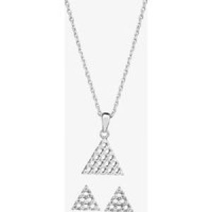 Silver Pave Triangular Pendant and Earring Set SET11985