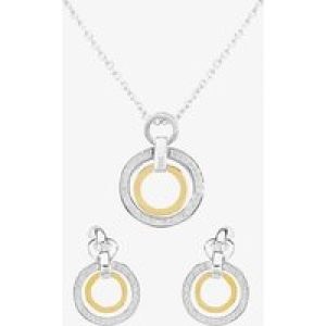 Two Tone Cubic Zirconia Double Open Circle Pendant and Earring Set SET12423