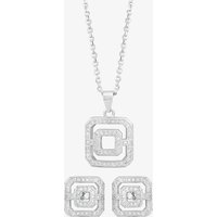 Silver Pavé Open Square Pendant and Earring Set E611954+P612150 - Image 2