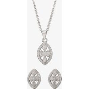 Silver Pavé Open Marquise Pendant and Earring Set E614905+P614075