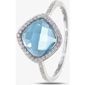 9ct White Gold Blue Topaz Cushion Diamond Set Shoulder Ring DR1503W BT N