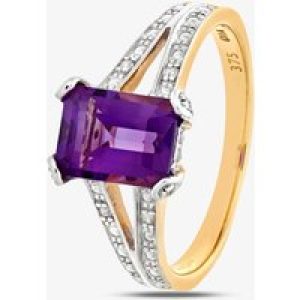 9ct Yellow Gold Rectangular Amethyst & Diamond Split Shoulder Ring PR06767Y AM P