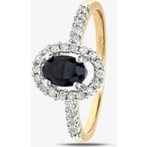 9ct Yellow Gold Blue Sapphire Oval Cluster 0.25ct Diamond Ring PR05647Y SA K