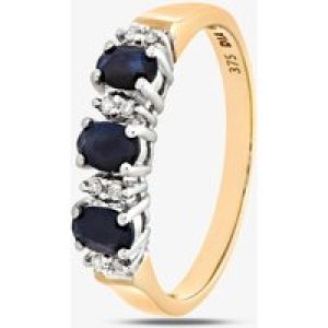 9ct Yellow Gold Three Oval Sapphire Stone 0.04 Diamond Half Ring PR06491Y SA P